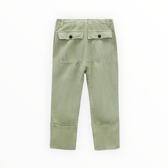 ZARA | Sea Green | LINEN BLEND TURNED UP CUFF PANTS - Picture 3 of 11